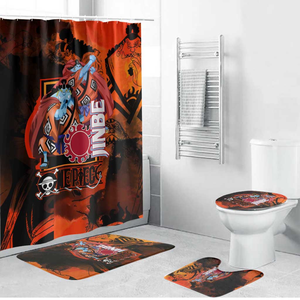 Jinbe One Piece Red and Black Theme Bathroom Set with Sun Pirates Emblem and Karate Pose Design - The Mazicc