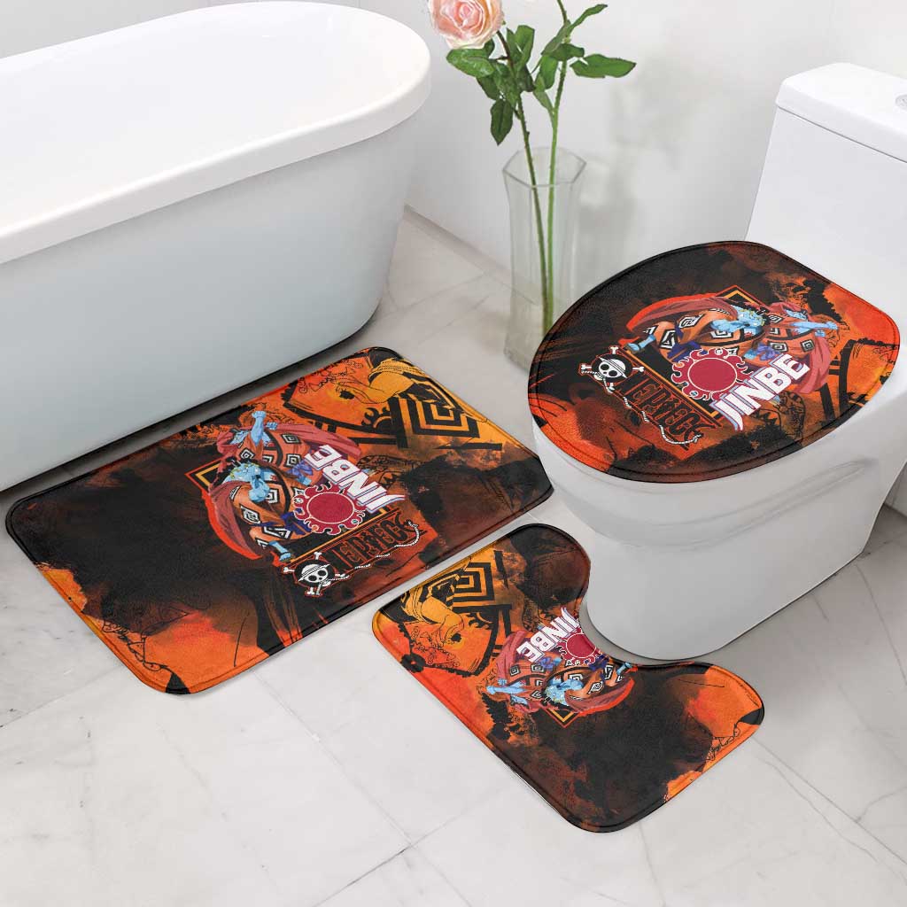 Jinbe One Piece Red and Black Theme Bathroom Set with Sun Pirates Emblem and Karate Pose Design - The Mazicc