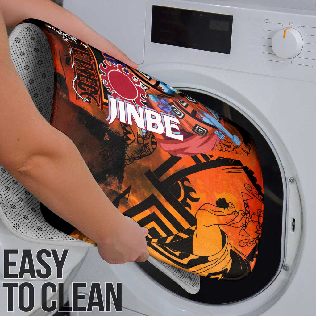 Jinbe One Piece Red and Black Theme Bathroom Set with Sun Pirates Emblem and Karate Pose Design - The Mazicc