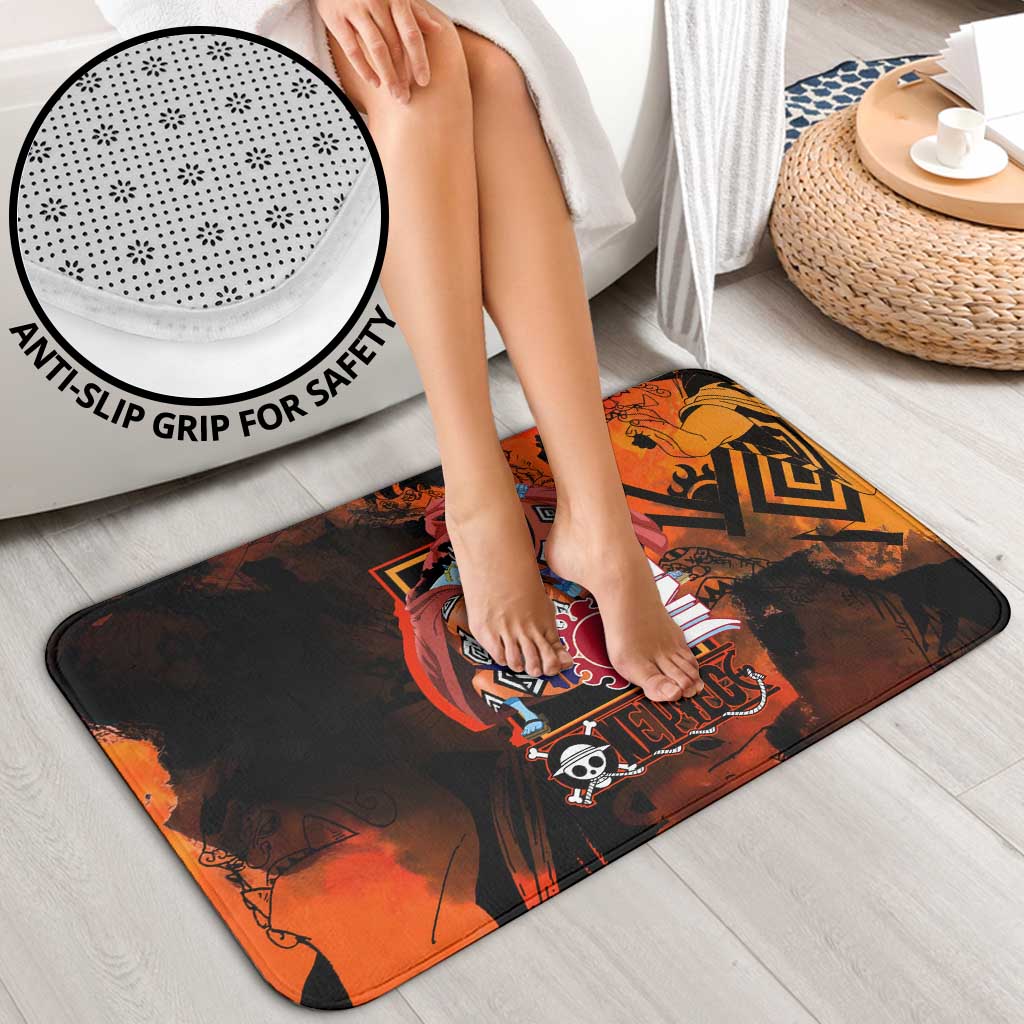 Jinbe One Piece Red and Black Theme Bathroom Set with Sun Pirates Emblem and Karate Pose Design - The Mazicc