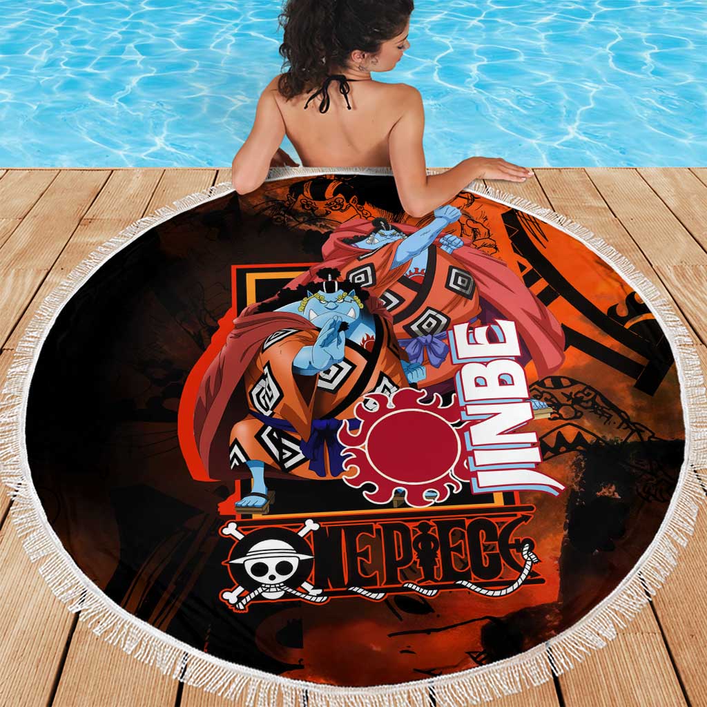 Jinbe One Piece Red and Black Theme Beach Blanket with Sun Pirates Emblem and Karate Pose Design - The Mazicc