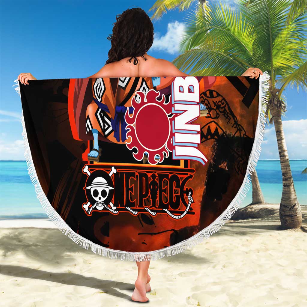 Jinbe One Piece Red and Black Theme Beach Blanket with Sun Pirates Emblem and Karate Pose Design - The Mazicc