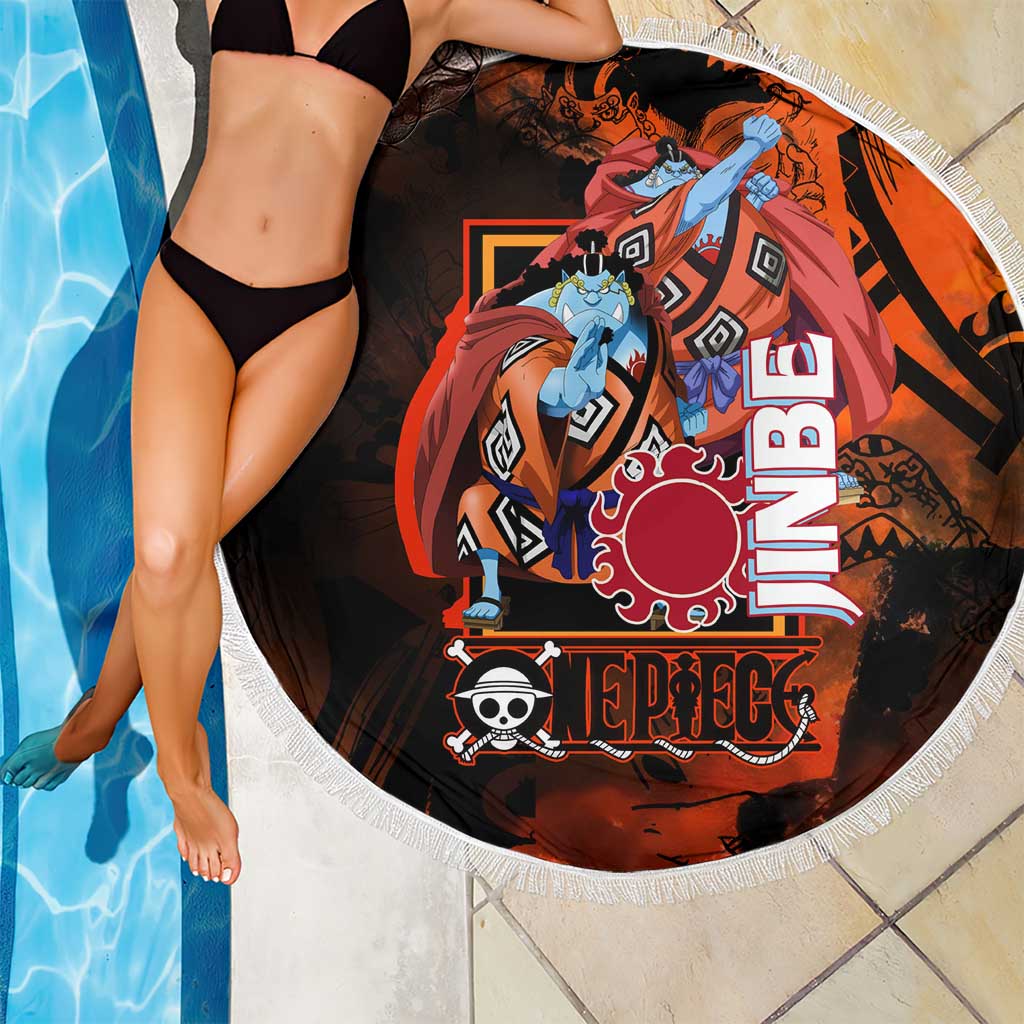 Jinbe One Piece Red and Black Theme Beach Blanket with Sun Pirates Emblem and Karate Pose Design - The Mazicc