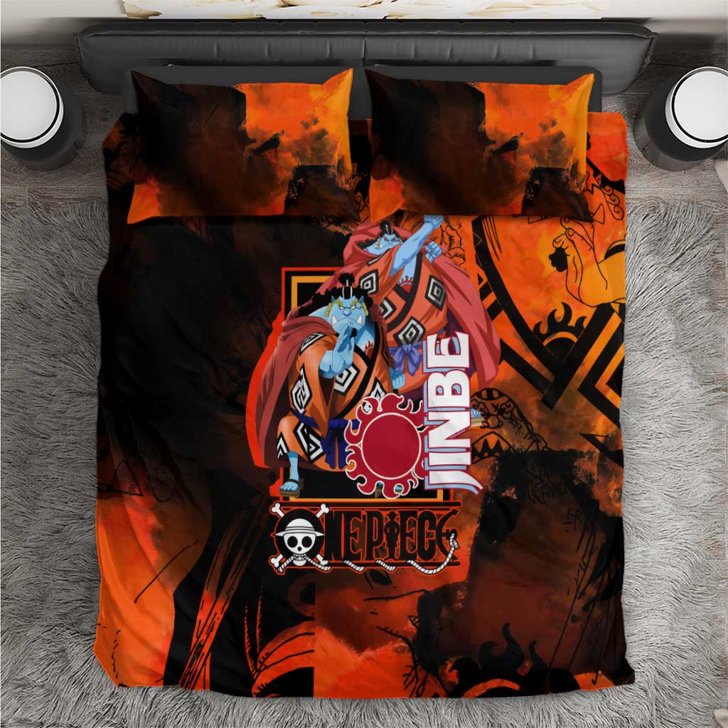 Jinbe One Piece Red and Black Theme Bedding Set with Sun Pirates Emblem and Karate Pose Design - The Mazicc