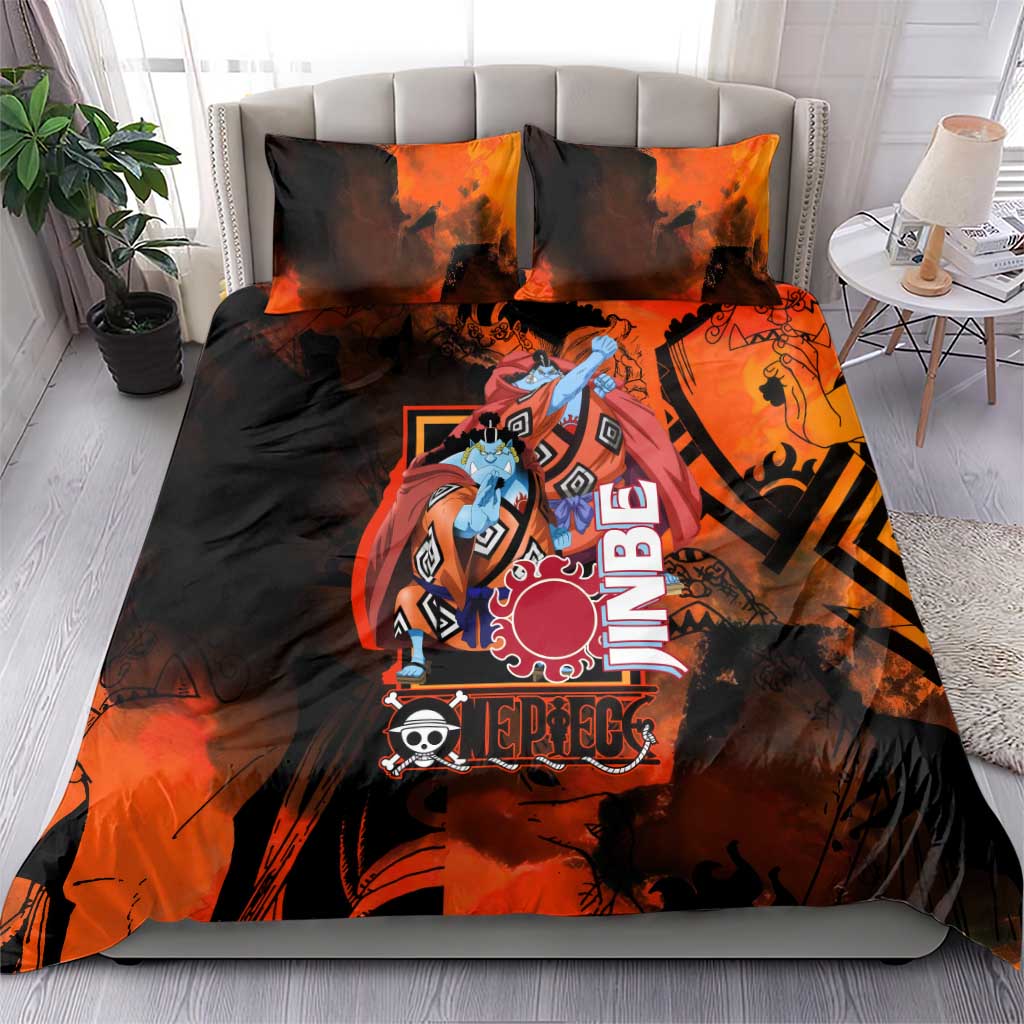 Jinbe One Piece Red and Black Theme Bedding Set with Sun Pirates Emblem and Karate Pose Design - The Mazicc