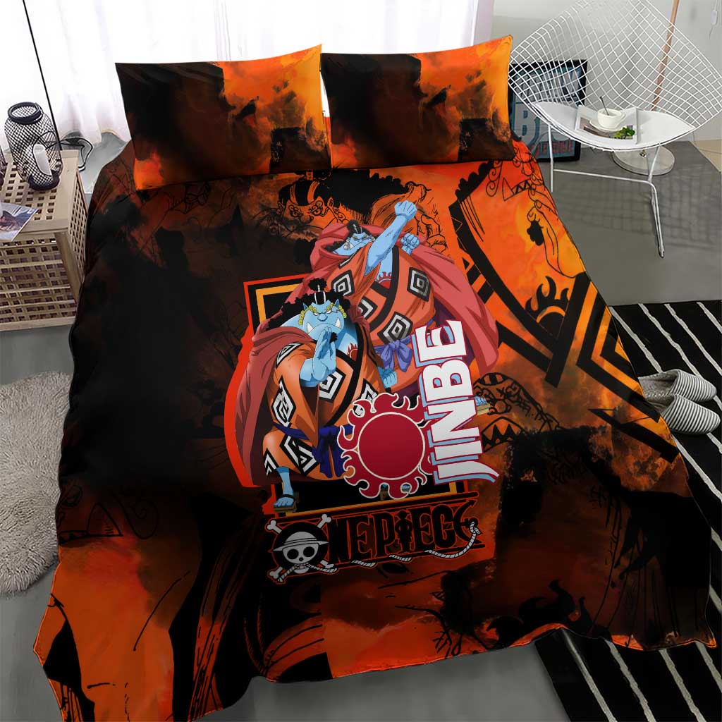 Jinbe One Piece Red and Black Theme Bedding Set with Sun Pirates Emblem and Karate Pose Design - The Mazicc