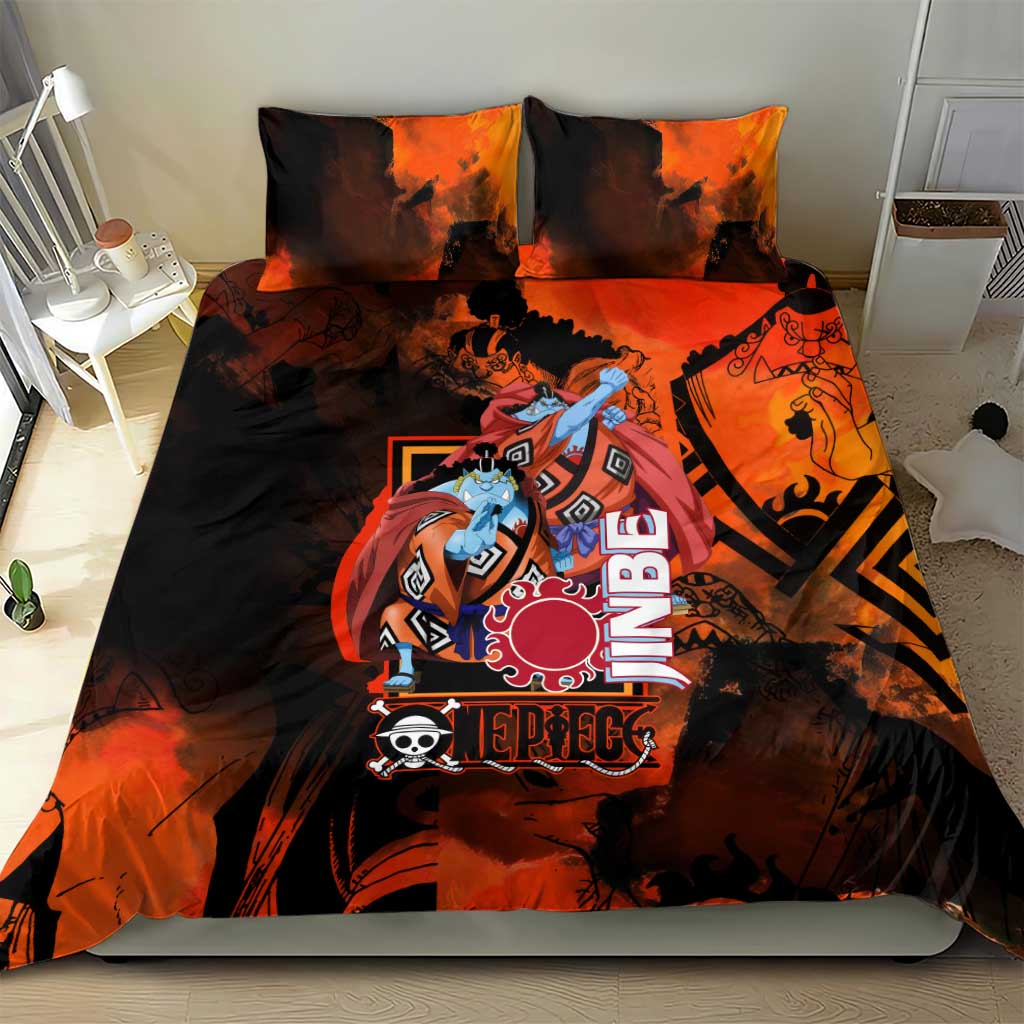 Jinbe One Piece Red and Black Theme Bedding Set with Sun Pirates Emblem and Karate Pose Design - The Mazicc