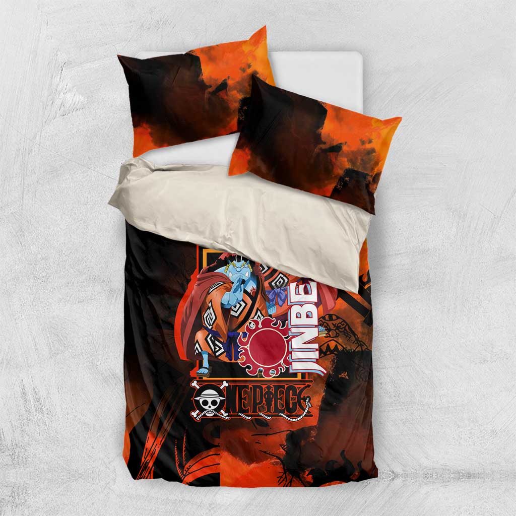 Jinbe One Piece Red and Black Theme Bedding Set with Sun Pirates Emblem and Karate Pose Design - The Mazicc