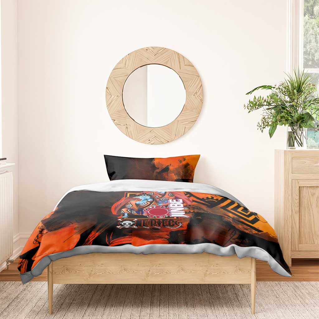 Jinbe One Piece Red and Black Theme Bedding Set with Sun Pirates Emblem and Karate Pose Design - The Mazicc