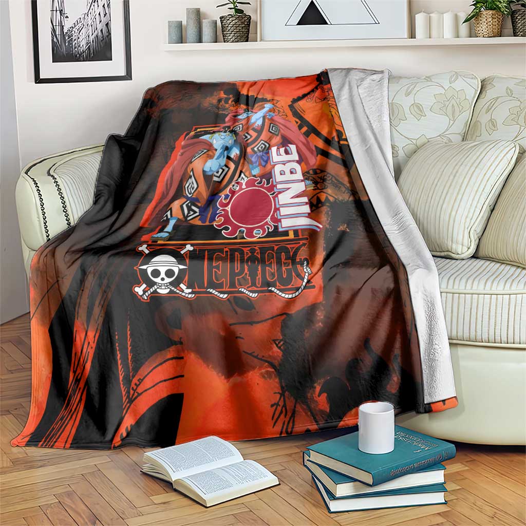 Jinbe One Piece Red and Black Theme Blanket with Sun Pirates Emblem and Karate Pose Design - The Mazicc