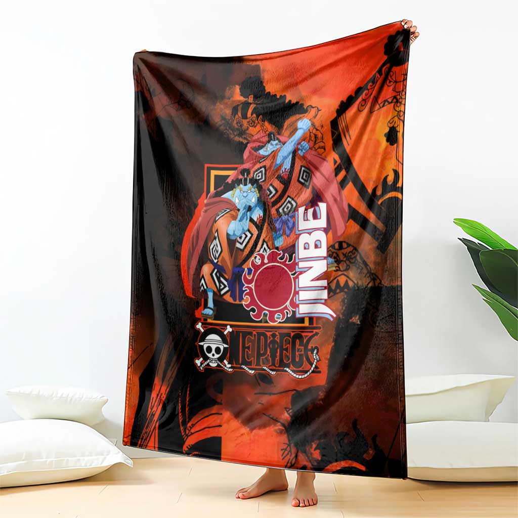 Jinbe One Piece Red and Black Theme Blanket with Sun Pirates Emblem and Karate Pose Design - The Mazicc