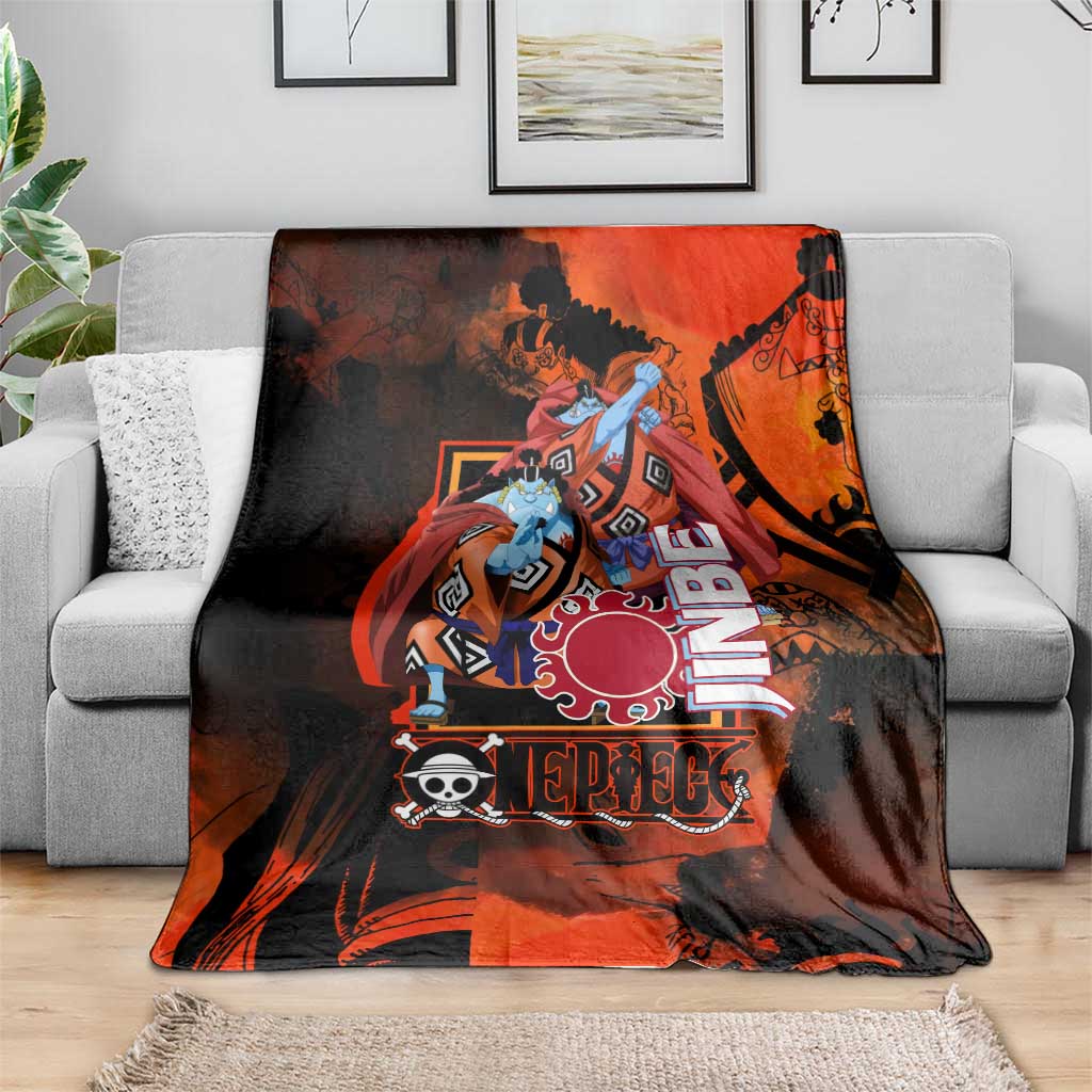 Jinbe One Piece Red and Black Theme Blanket with Sun Pirates Emblem and Karate Pose Design - The Mazicc