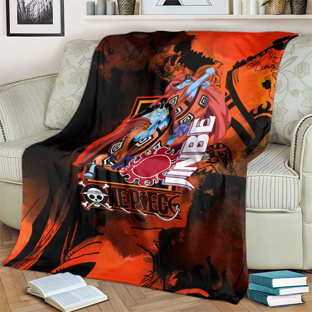 Jinbe One Piece Red and Black Theme Blanket with Sun Pirates Emblem and Karate Pose Design - The Mazicc