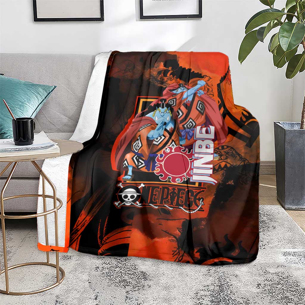 Jinbe One Piece Red and Black Theme Blanket with Sun Pirates Emblem and Karate Pose Design - The Mazicc