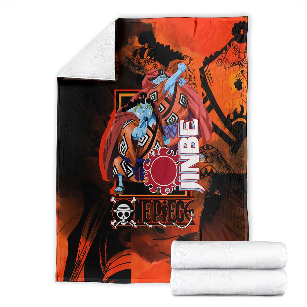Jinbe One Piece Red and Black Theme Blanket with Sun Pirates Emblem and Karate Pose Design - The Mazicc