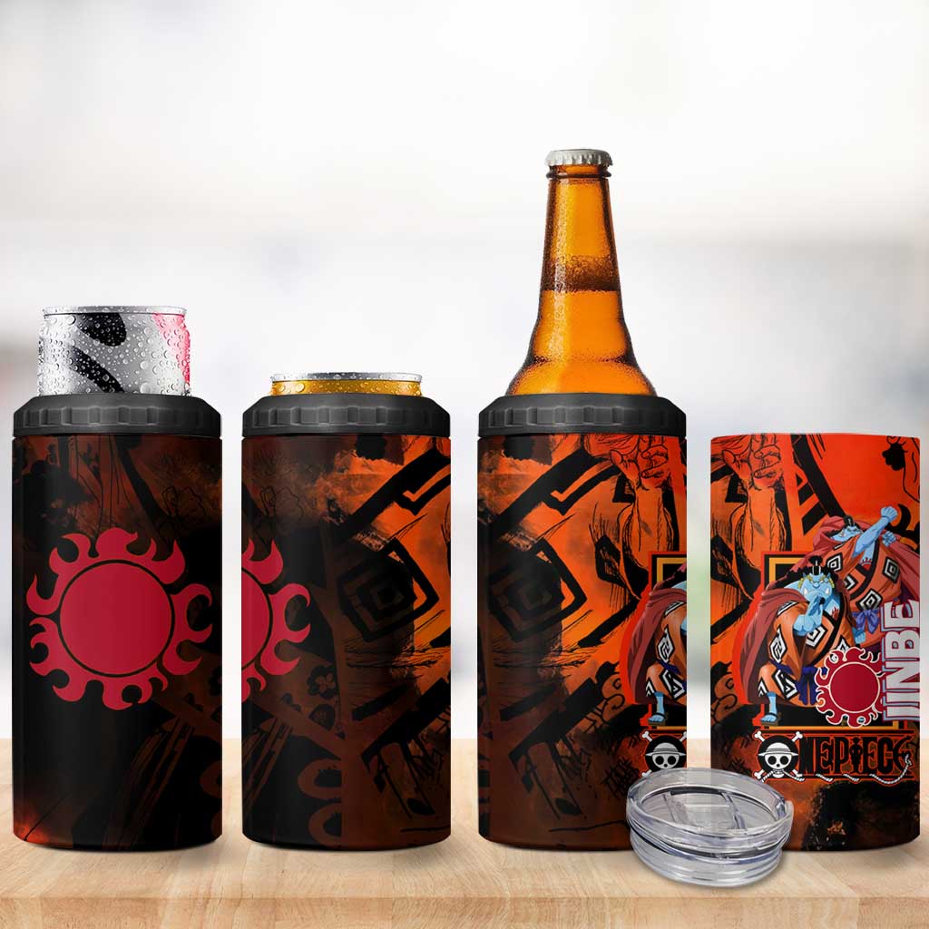 Jinbe One Piece Red and Black Theme 4 in 1 Can Cooler Tumbler with Sun Pirates Emblem and Karate Pose Design - The Mazicc