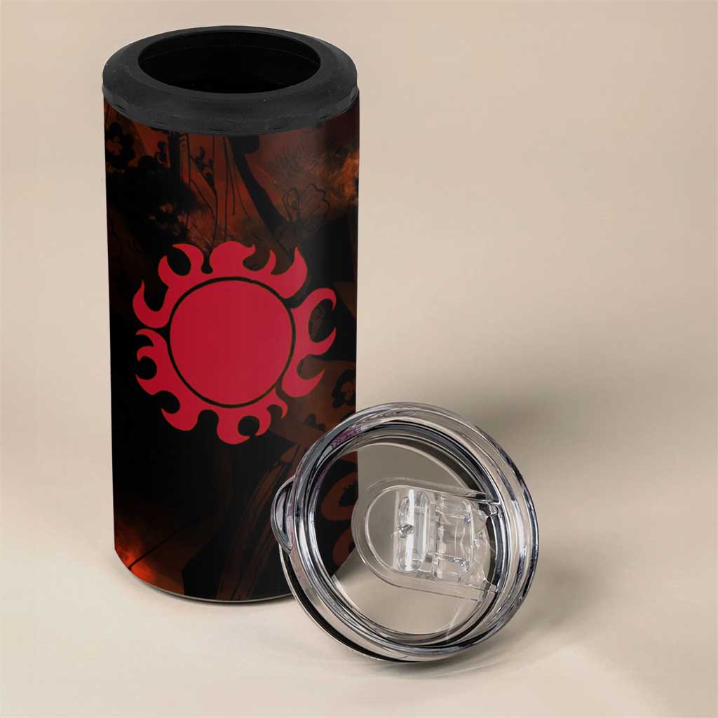 Jinbe One Piece Red and Black Theme 4 in 1 Can Cooler Tumbler with Sun Pirates Emblem and Karate Pose Design - The Mazicc