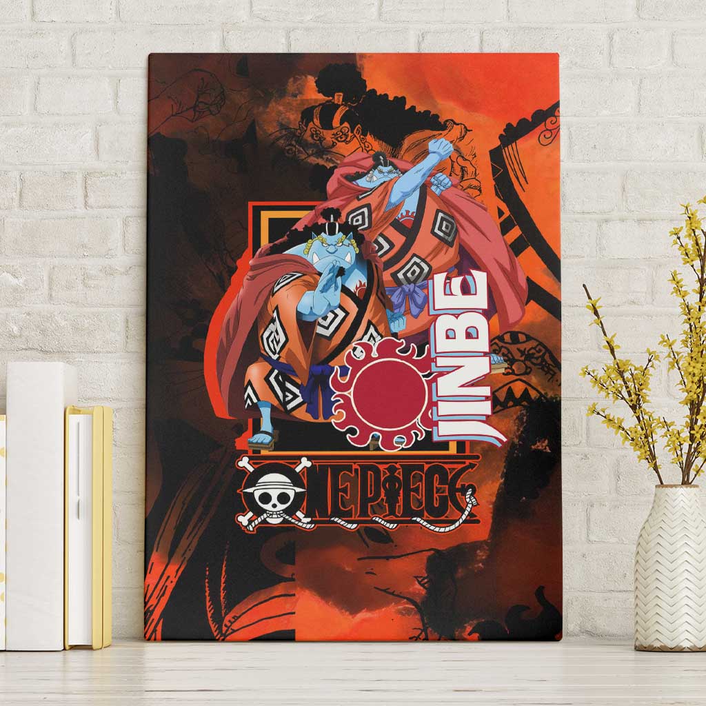 Jinbe One Piece Red and Black Theme Canvas Wall Art with Sun Pirates Emblem and Karate Pose Design - The Mazicc