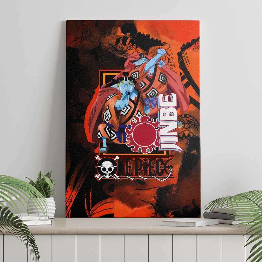 Jinbe One Piece Red and Black Theme Canvas Wall Art with Sun Pirates Emblem and Karate Pose Design - The Mazicc
