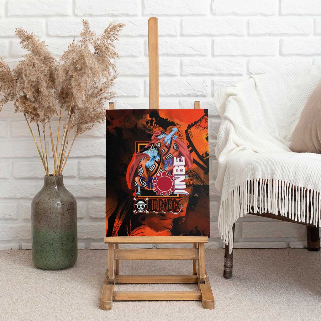 Jinbe One Piece Red and Black Theme Canvas Wall Art with Sun Pirates Emblem and Karate Pose Design - The Mazicc