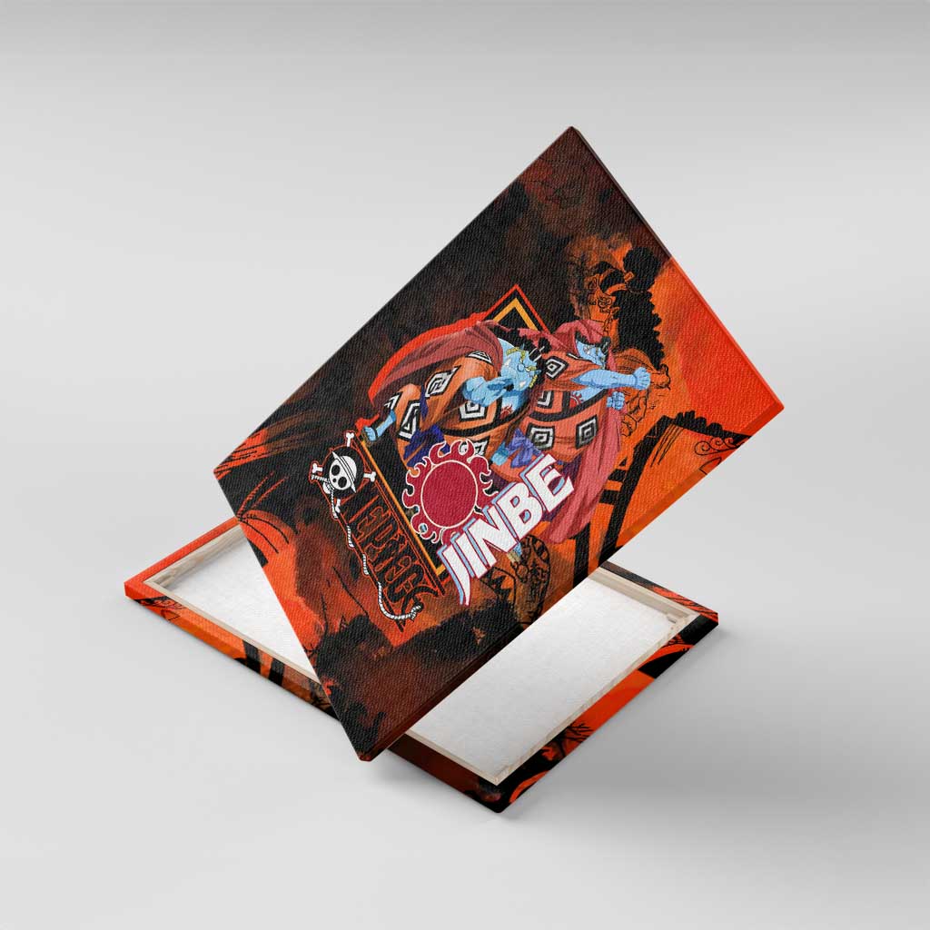 Jinbe One Piece Red and Black Theme Canvas Wall Art with Sun Pirates Emblem and Karate Pose Design - The Mazicc