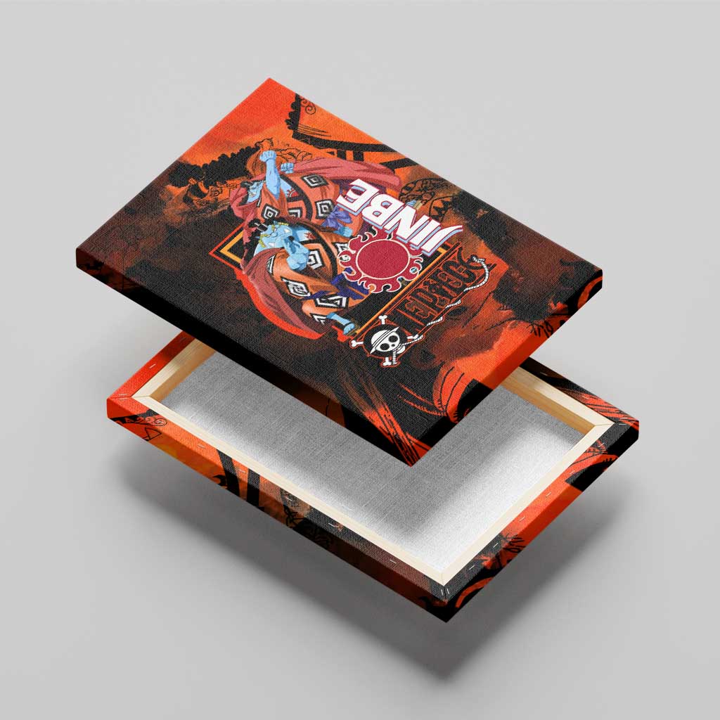 Jinbe One Piece Red and Black Theme Canvas Wall Art with Sun Pirates Emblem and Karate Pose Design - The Mazicc