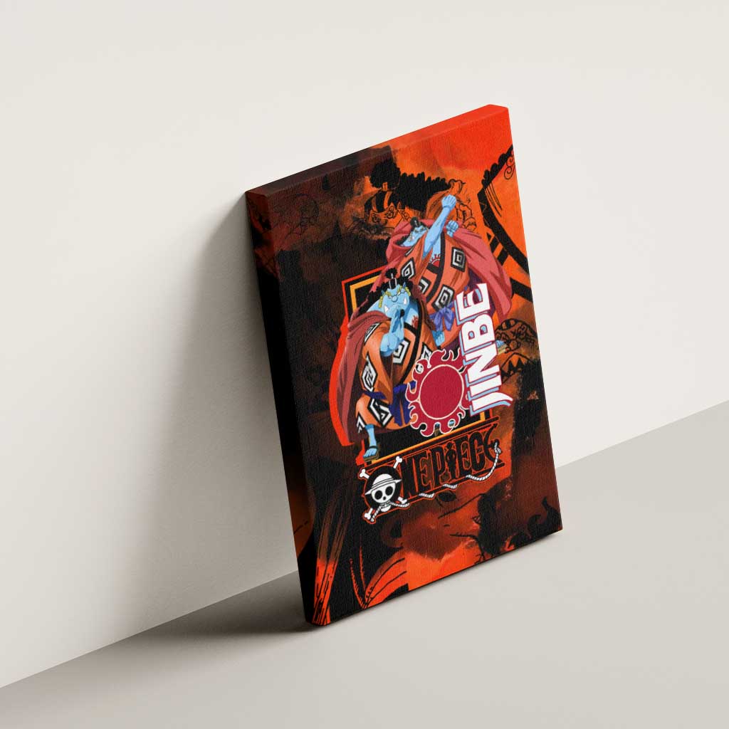 Jinbe One Piece Red and Black Theme Canvas Wall Art with Sun Pirates Emblem and Karate Pose Design - The Mazicc