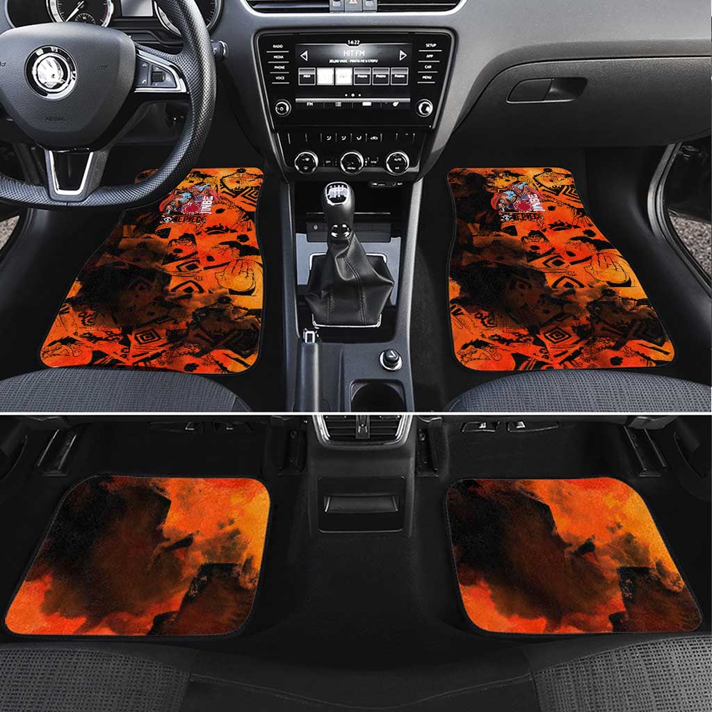 Jinbe One Piece Red and Black Theme Car Mats with Sun Pirates Emblem and Karate Pose Design - The Mazicc