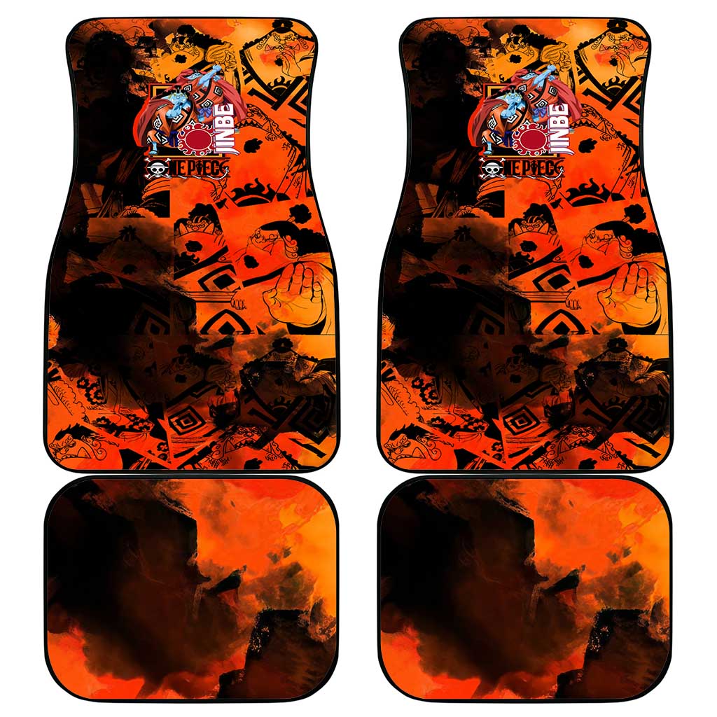 Jinbe One Piece Red and Black Theme Car Mats with Sun Pirates Emblem and Karate Pose Design - The Mazicc