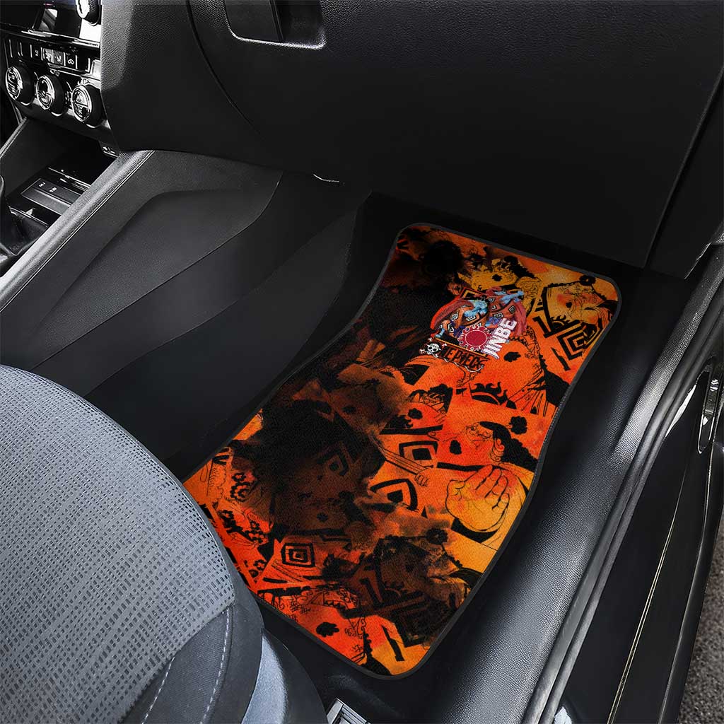Jinbe One Piece Red and Black Theme Car Mats with Sun Pirates Emblem and Karate Pose Design - The Mazicc