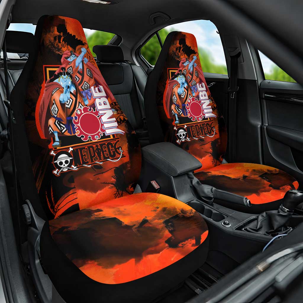 Jinbe One Piece Red and Black Theme Car Seat Cover with Sun Pirates Emblem and Karate Pose Design - The Mazicc