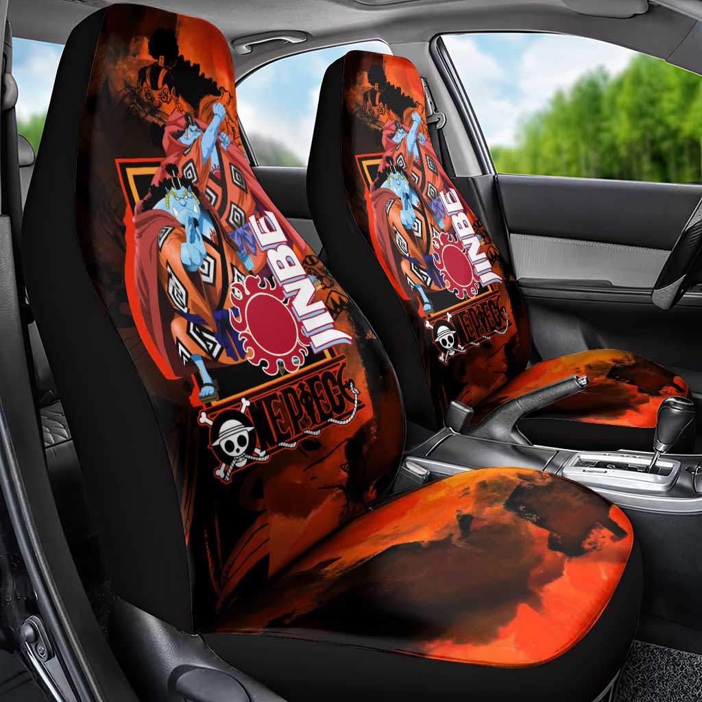 Jinbe One Piece Red and Black Theme Car Seat Cover with Sun Pirates Emblem and Karate Pose Design - The Mazicc