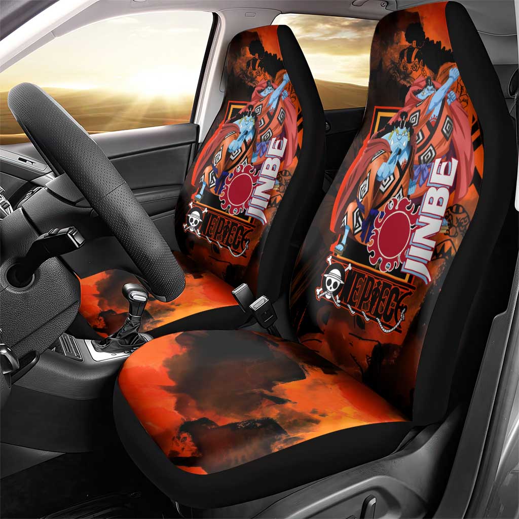 Jinbe One Piece Red and Black Theme Car Seat Cover with Sun Pirates Emblem and Karate Pose Design - The Mazicc