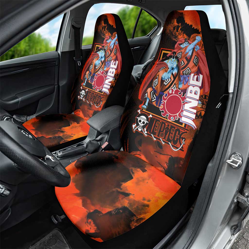 Jinbe One Piece Red and Black Theme Car Seat Cover with Sun Pirates Emblem and Karate Pose Design - The Mazicc