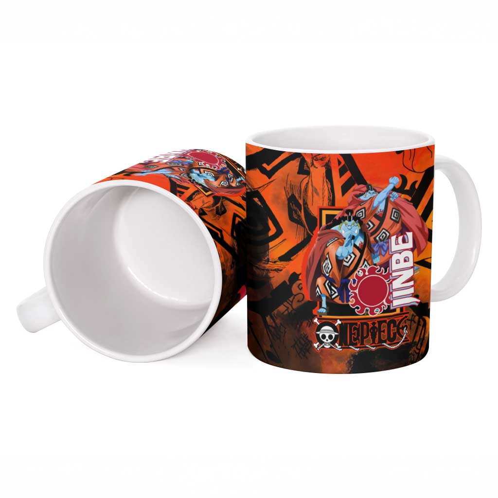 Jinbe One Piece Red and Black Theme Ceramic Mug with Sun Pirates Emblem and Karate Pose Design - The Mazicc
