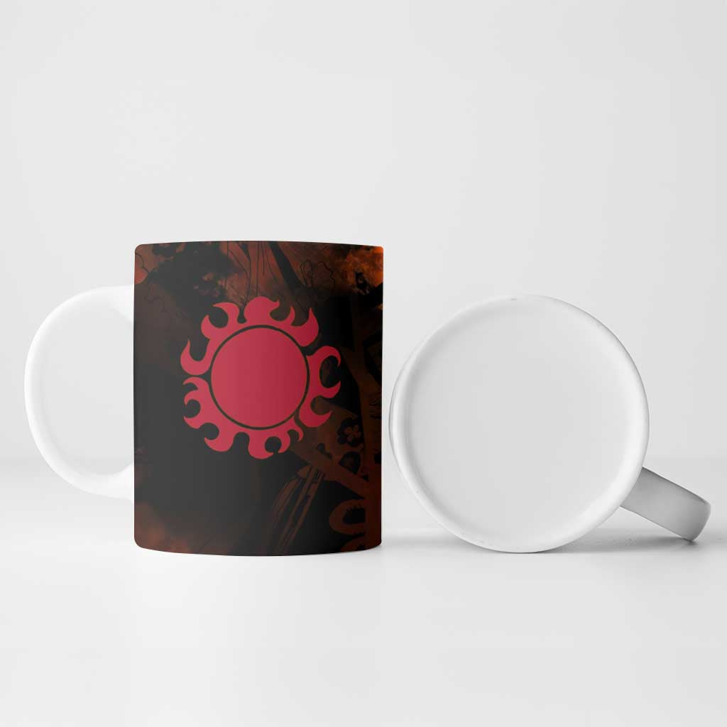Jinbe One Piece Red and Black Theme Ceramic Mug with Sun Pirates Emblem and Karate Pose Design - The Mazicc