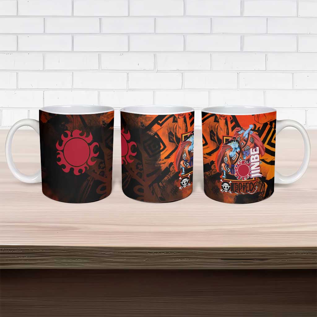 Jinbe One Piece Red and Black Theme Ceramic Mug with Sun Pirates Emblem and Karate Pose Design - The Mazicc