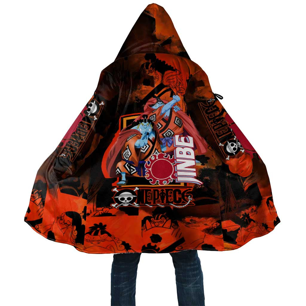 Jinbe One Piece Red and Black Theme Cloak with Sun Pirates Emblem and Karate Pose Design - The Mazicc