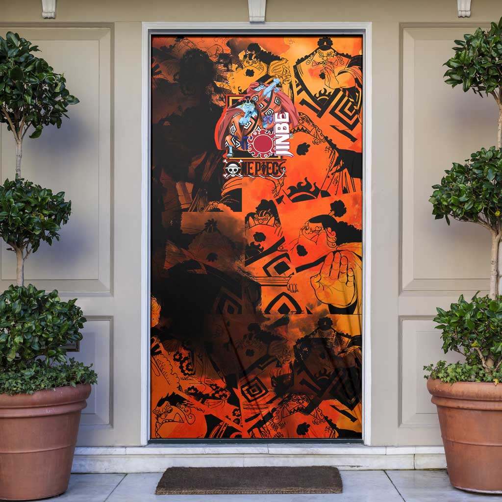 Jinbe One Piece Red and Black Theme Door Cover with Sun Pirates Emblem and Karate Pose Design - The Mazicc