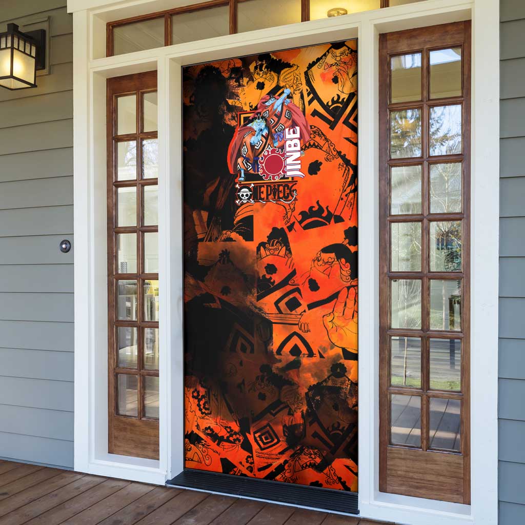 Jinbe One Piece Red and Black Theme Door Cover with Sun Pirates Emblem and Karate Pose Design - The Mazicc