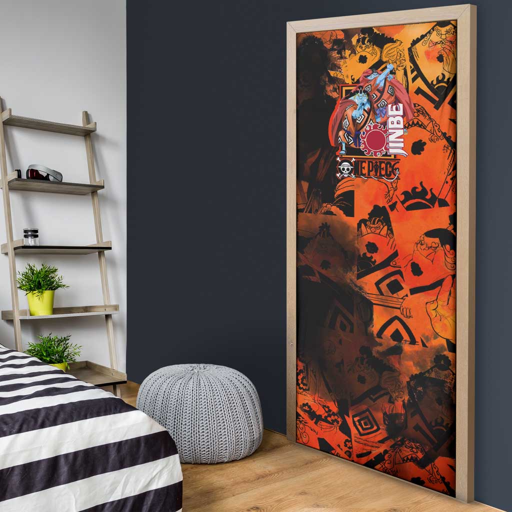 Jinbe One Piece Red and Black Theme Door Cover with Sun Pirates Emblem and Karate Pose Design - The Mazicc