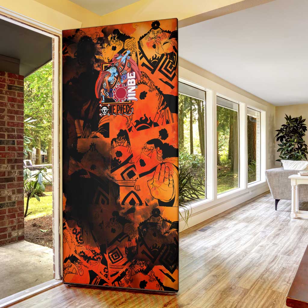 Jinbe One Piece Red and Black Theme Door Cover with Sun Pirates Emblem and Karate Pose Design - The Mazicc