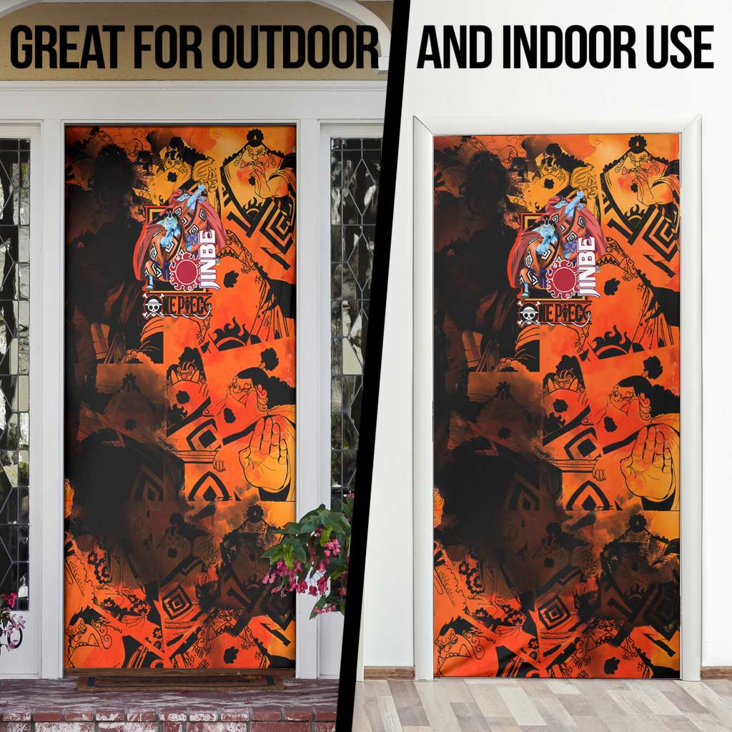 Jinbe One Piece Red and Black Theme Door Cover with Sun Pirates Emblem and Karate Pose Design - The Mazicc