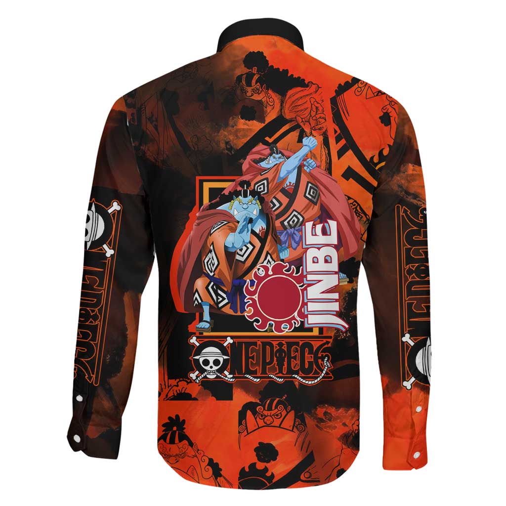 Jinbe One Piece Red and Black Theme Family Matching Long Sleeve Bodycon Dress and Hawaiian Shirt with Sun Pirates Emblem and Karate Pose Design