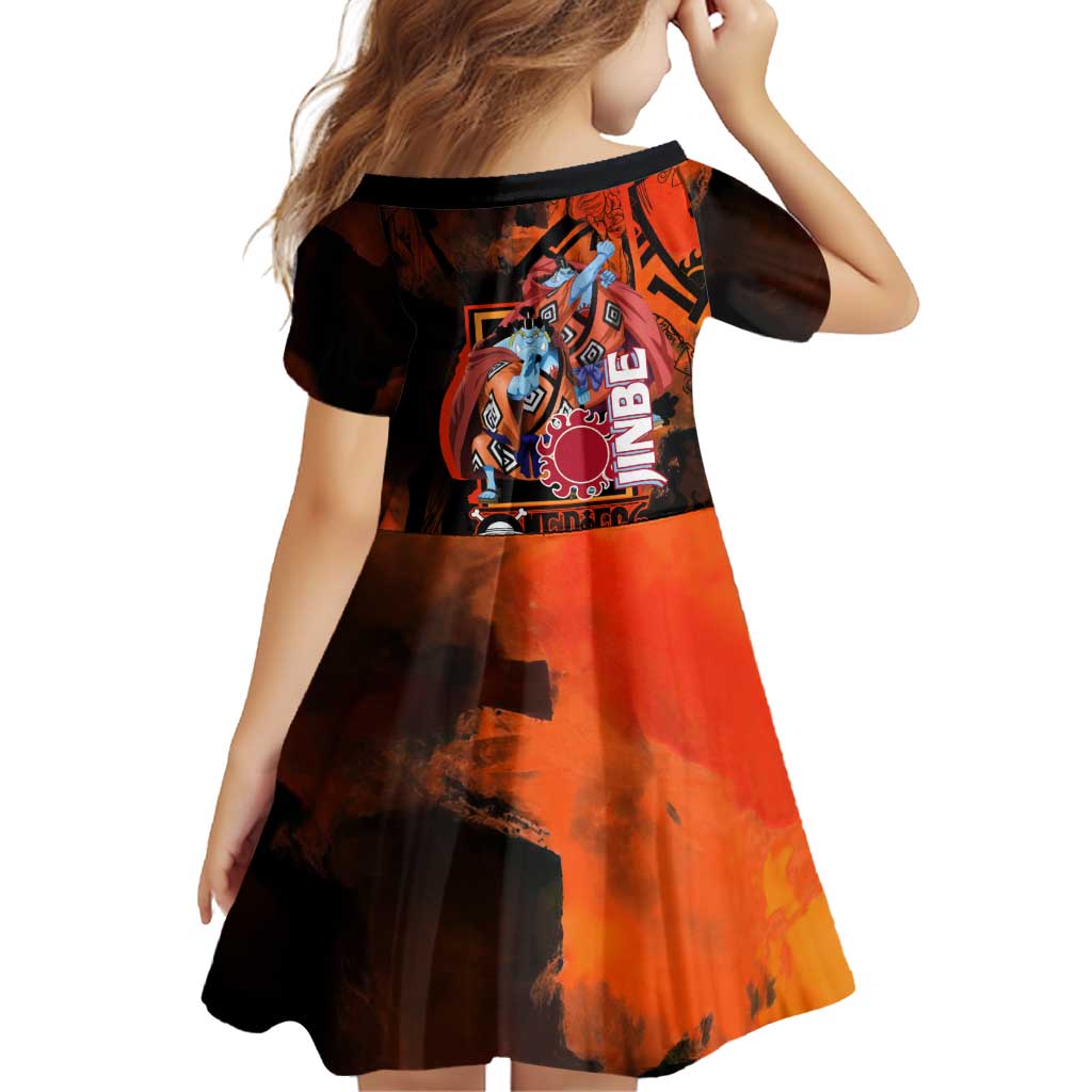 Jinbe One Piece Red and Black Theme Family Matching Off The Shoulder Long Sleeve Dress and Hawaiian Shirt with Sun Pirates Emblem and Karate Pose Design