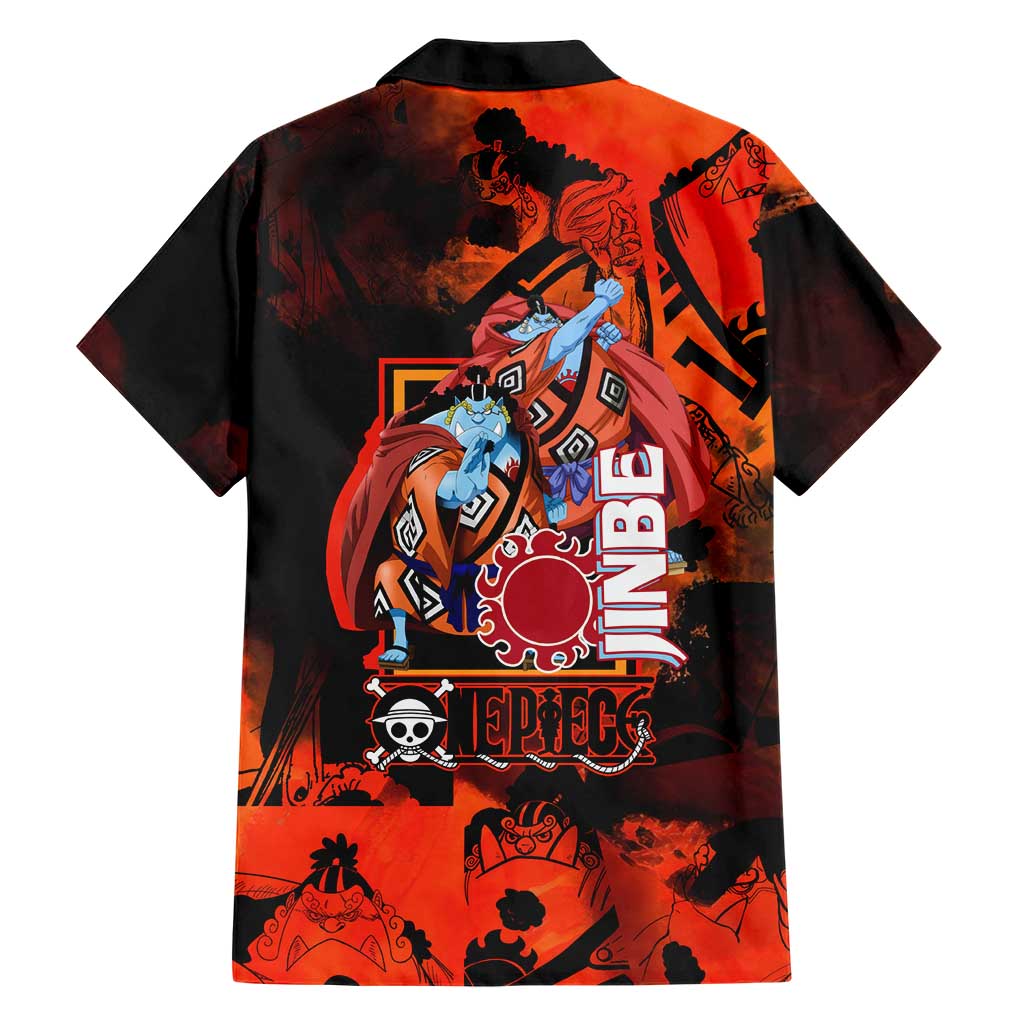 Jinbe One Piece Red and Black Theme Family Matching Summer Maxi Dress and Hawaiian Shirt with Sun Pirates Emblem and Karate Pose Design