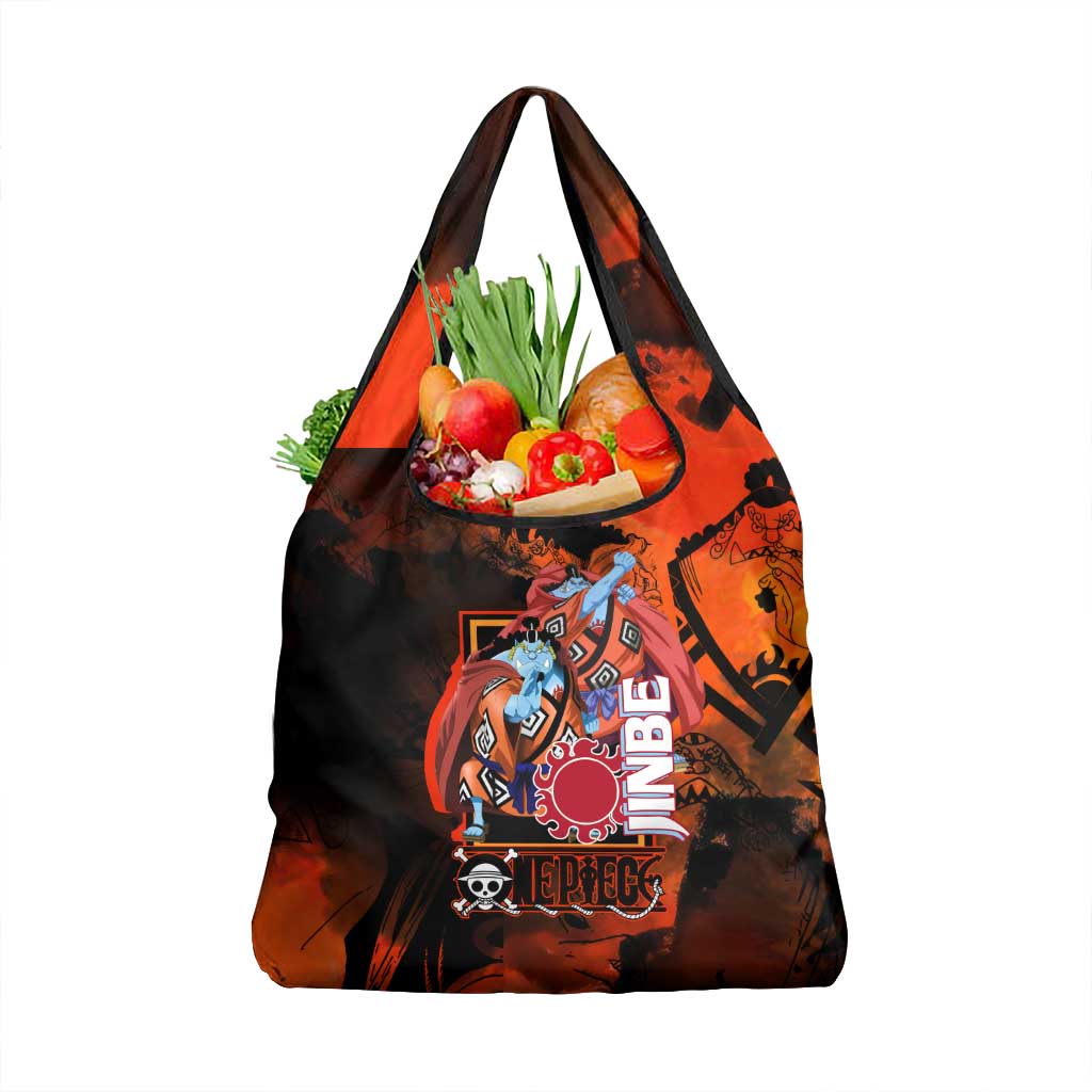 Jinbe One Piece Red and Black Theme Grocery Bag with Sun Pirates Emblem and Karate Pose Design - The Mazicc