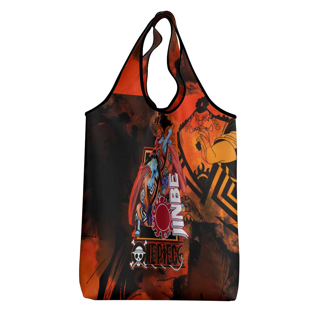 Jinbe One Piece Red and Black Theme Grocery Bag with Sun Pirates Emblem and Karate Pose Design - The Mazicc