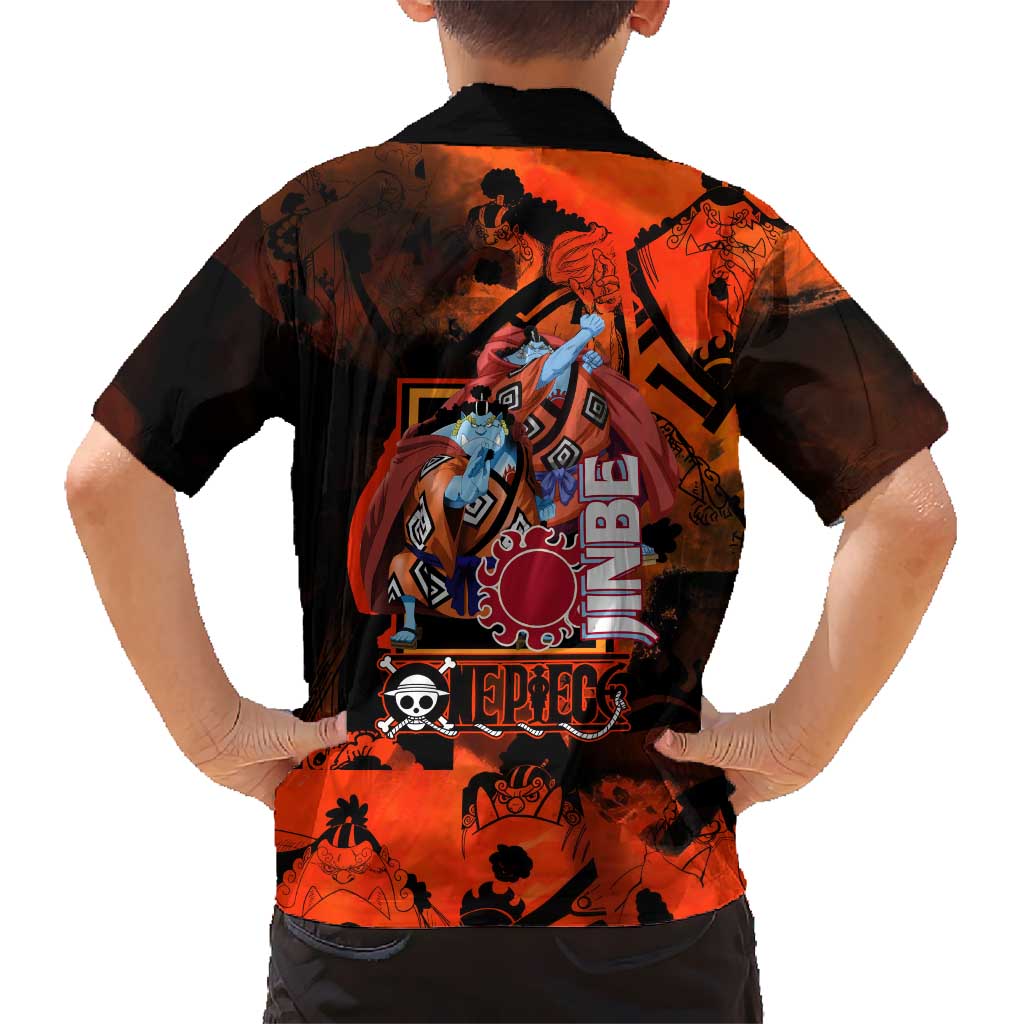 Jinbe One Piece Red and Black Theme Hawaiian Shirt with Sun Pirates Emblem and Karate Pose Design - The Mazicc