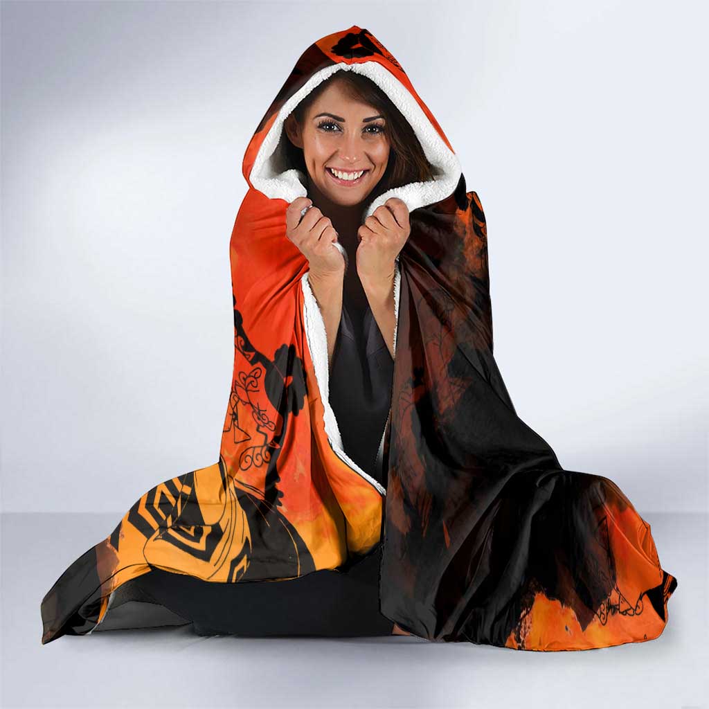 Jinbe One Piece Red and Black Theme Hooded Blanket with Sun Pirates Emblem and Karate Pose Design - The Mazicc